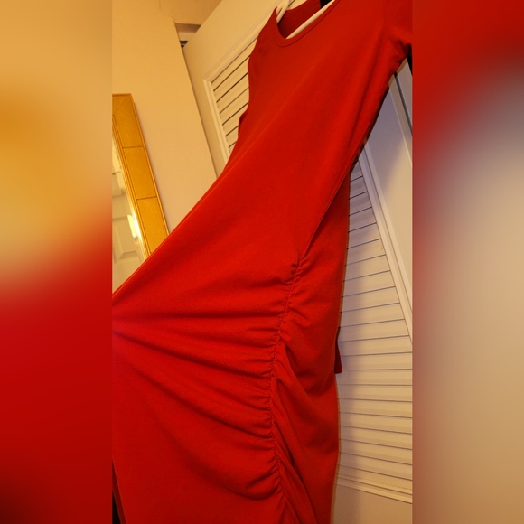 *SOLD Express |💃Stretchy Ruched Bodycon Long Red Dress Women's S/M - Picture 4 of 5